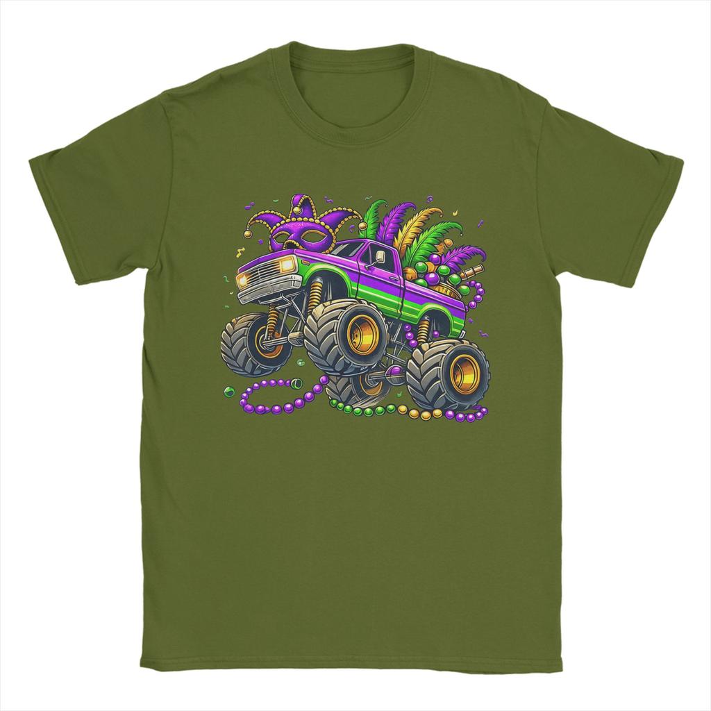 Mardi Gras Monster Truck Unisex T Shirts Vintage Tees Short Sleeve Round Collar TShirts Cotton Original Clothes
