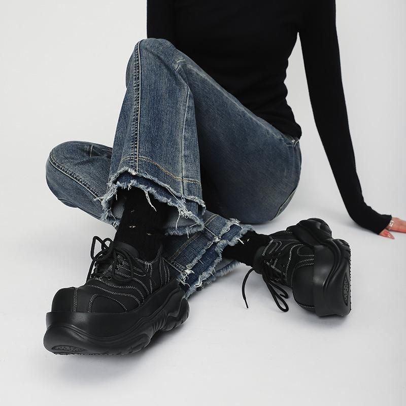 2024 Spring Women British Style Leather Shoes Slip On Lazy Loafer Shoes Ladies Elegant Thick Heel Street Style Shoes