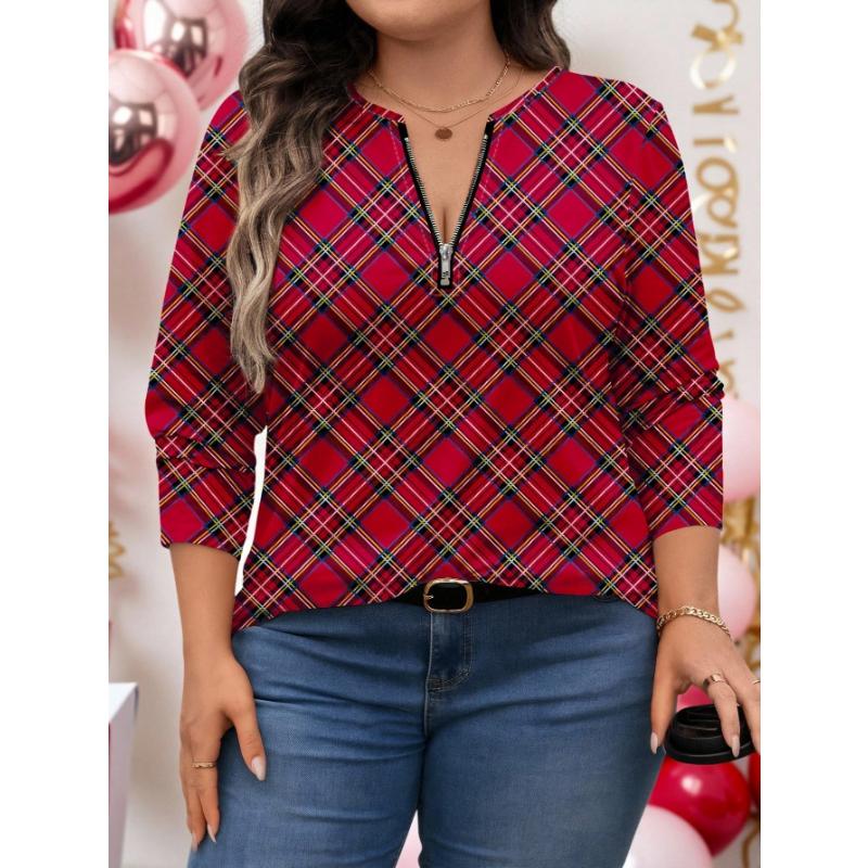 Damen Casual Rot Weiß Blau Gestreifter Druck Lockerer Schnitt Rundhalsausschnitt Langarm T-Shirt Damen Langarm Oberteile Rotes und Blaues Oberteil Herbstoberteile