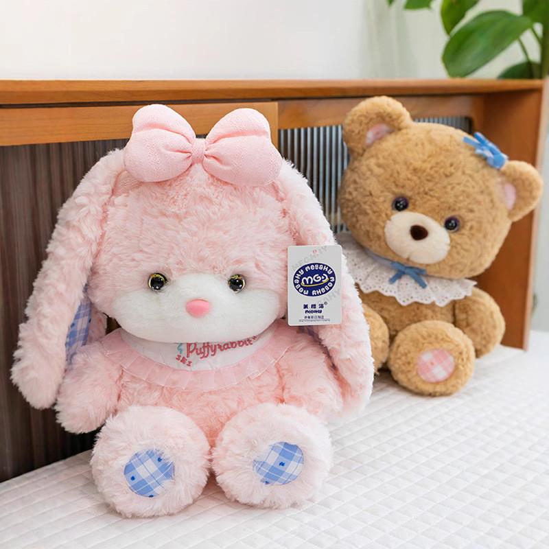 Bunny Cute Plush With Bow Pp Cotton Filling Smooth Short Velvet For Gift Kids