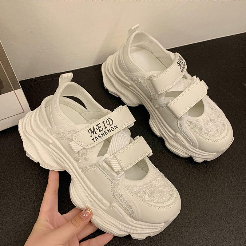 Baotou Sports Sandals Women's Hole Shoes Summer New Hollow Breathable Thick Sole Heightening Casual Dad Shoes