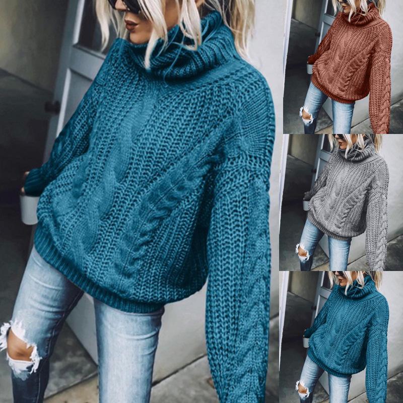 Autumn Winter Women's Solid Colour High Neck Knitted Top Luxurious Relaxed-fit Slimming and Versatile Top