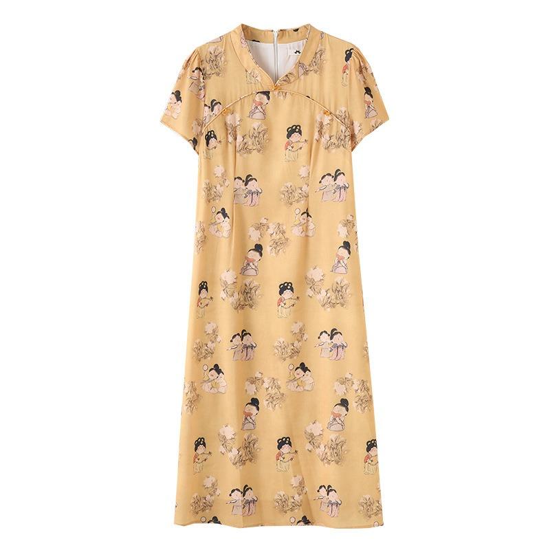 Plus-size Women's Vintage Cheongsam Dress Summer New Style Long Dress