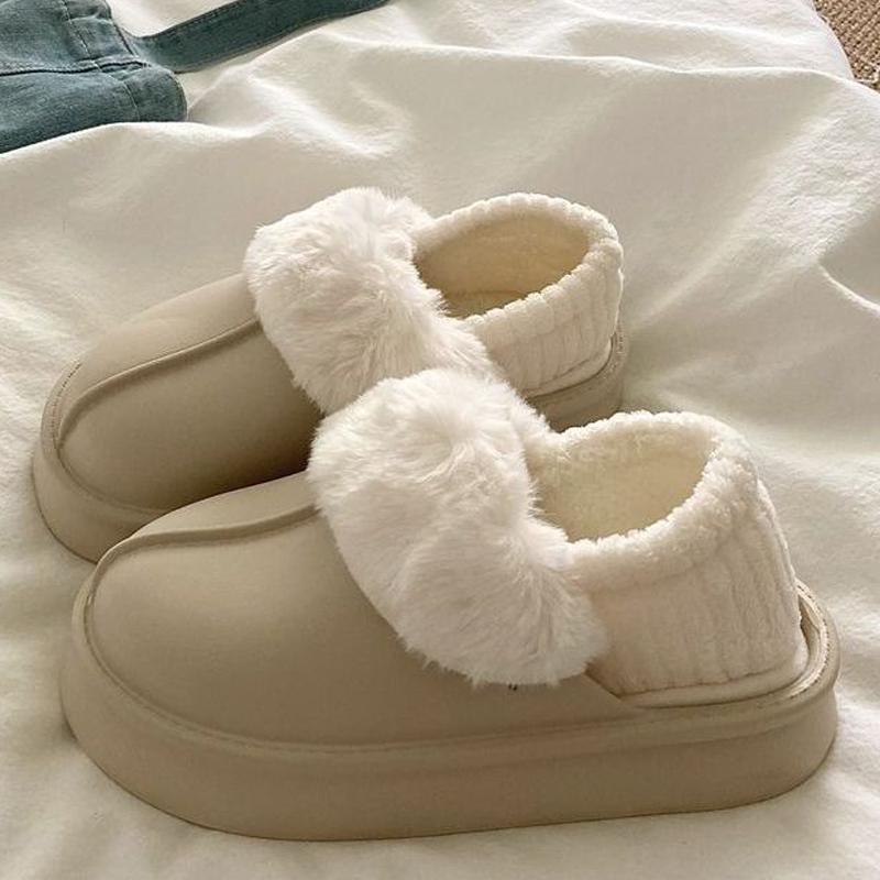 Fashion Crestar Winter Women Fuzzy Slippers New Outdoor Waterproof Cotton Shoes Warm Fluffy Home Slides Detachable Plush Cotton Slippers