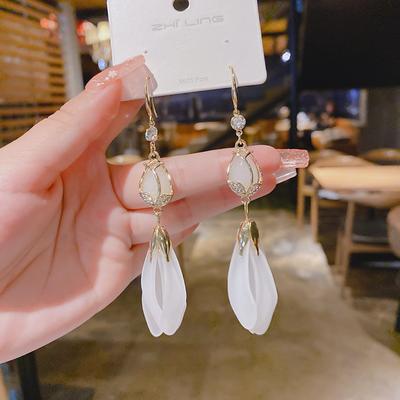 French Light Luxury Tulip Flower Tassel Earrings For Women Korean Exquisite Zircon Opal Dangle Earring Party Christmas Jewelry
