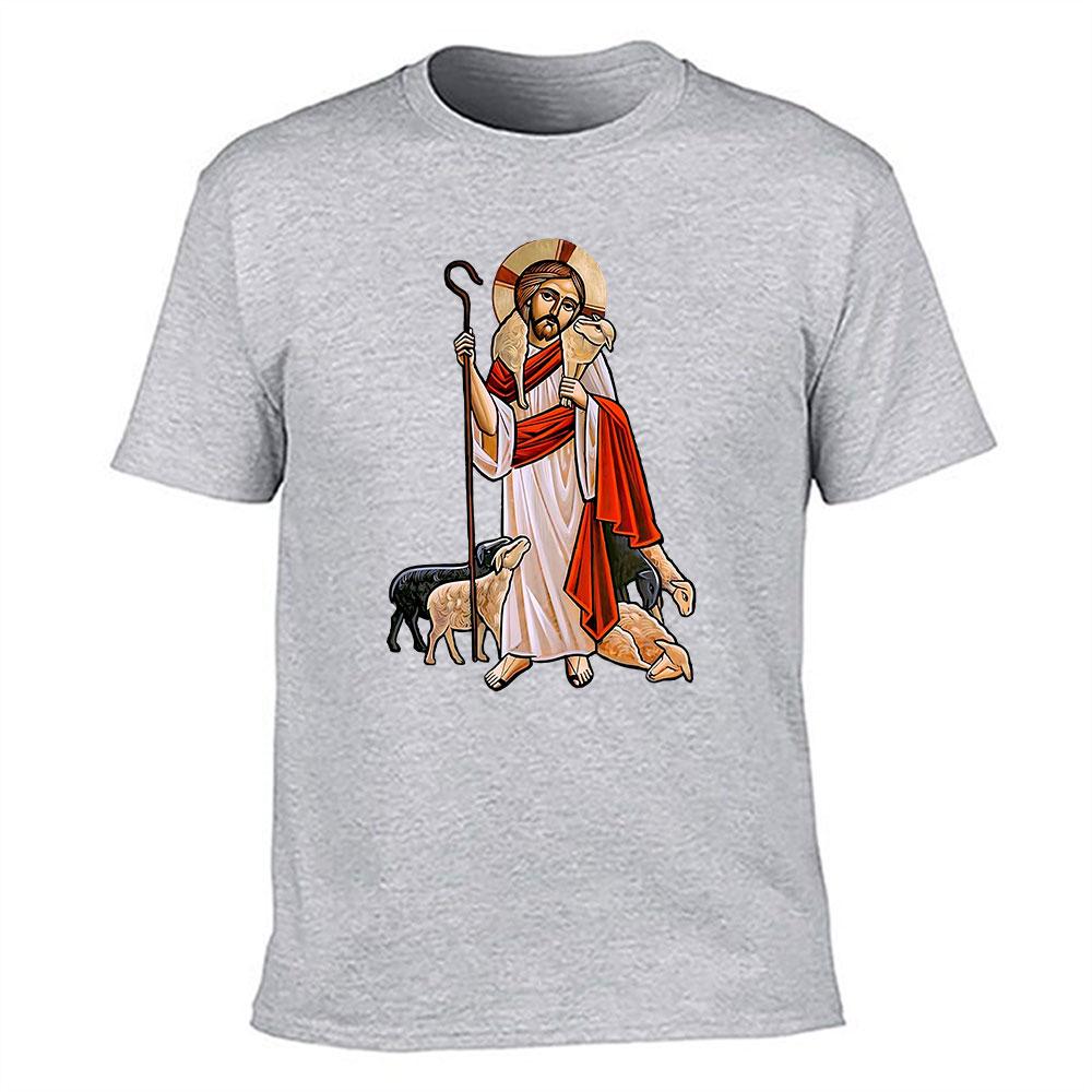 Unisexs Cotton TShirt Jesus The Good Shepherd Graphic Print Religious Christian Casual Tee Top