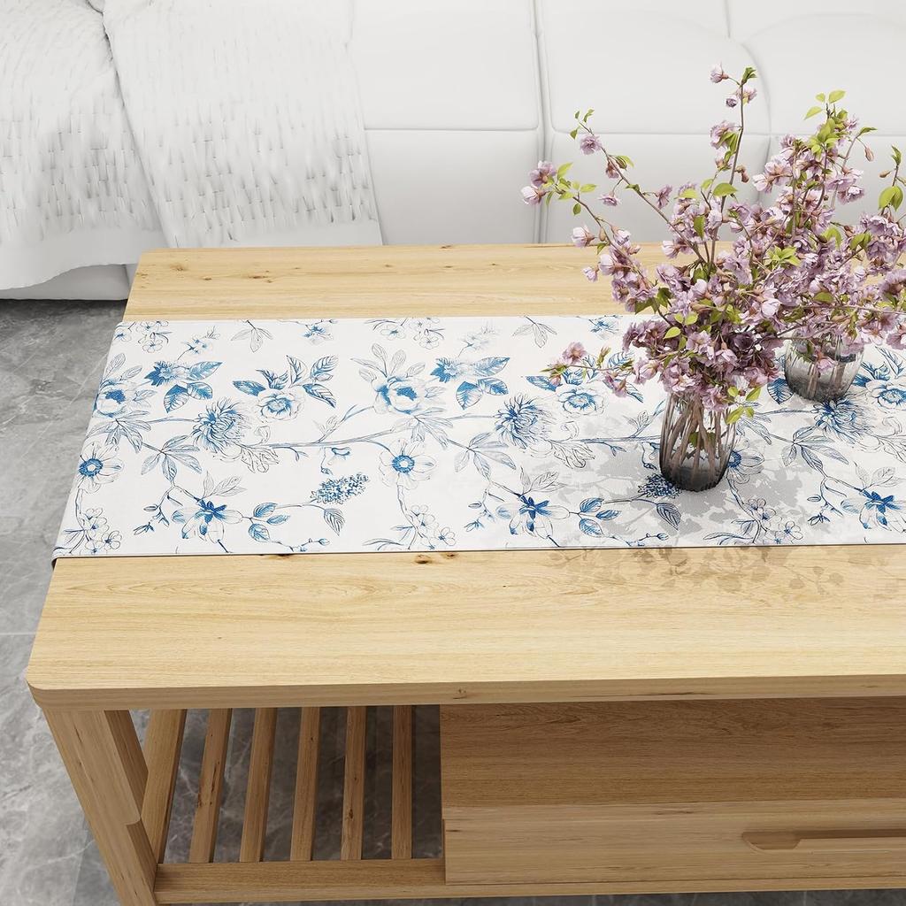 Monochrome Sketch Flowers Linen Table Runner Dress Scarves Decor Farmhouse Kitchen Dining Table Runner Holiday Party Decor