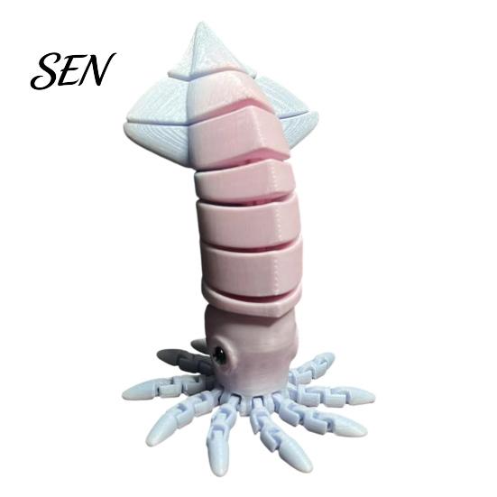 Articulated Squid Models 3D Printed Toy, Movable Joints Figurine, Figurine Simulated Sea Animal Fidget Toy for Desktop Decoration Realistic Life