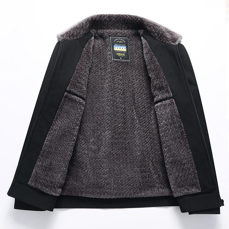 Autumn and winter new velvet thickened lapel medium and old jacket men's casual jacket dad's warm men's coat