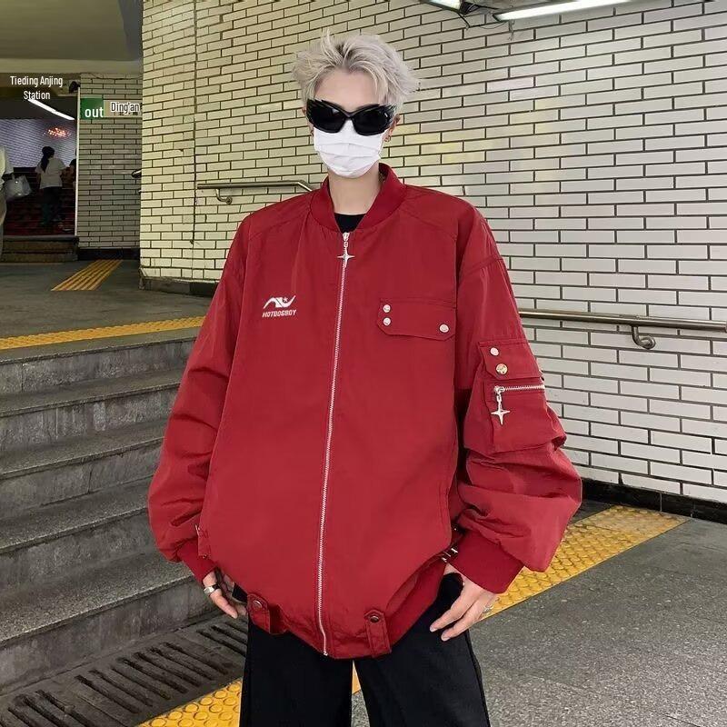 

Винтажная Ретро Уличная Бейсбольная Куртка для Пары - Мужская Повседневная Осенняя Посадка M красный