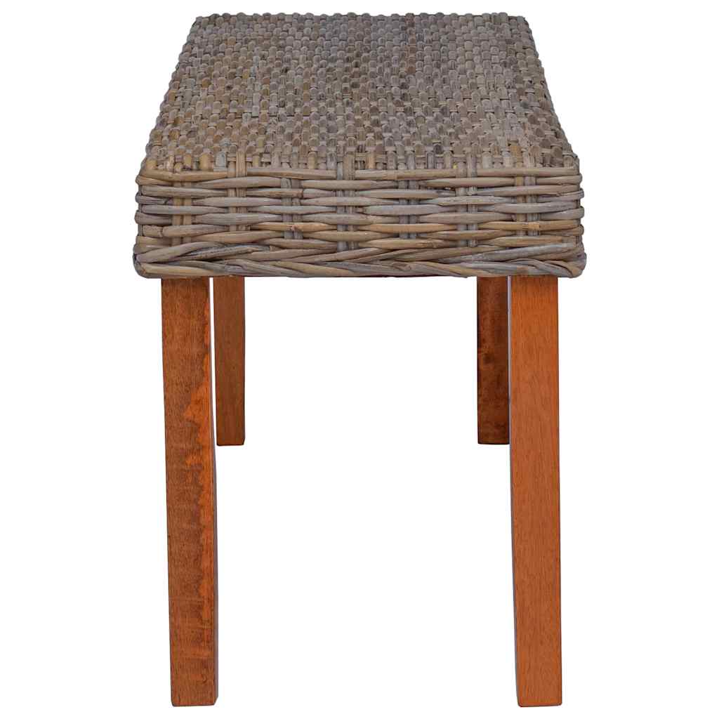 110 cm Natural Kubu Rattan and Solid Mahogany Wood Bench