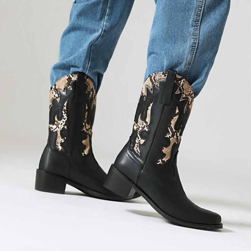 2024 Horký Výprodej Dámské Vintage Vyšívané Westernové Kovbojské Boty Velká Velikost Módní Zip Koncert Kovbojské Boty do Poloviny Lýtka Zapatos