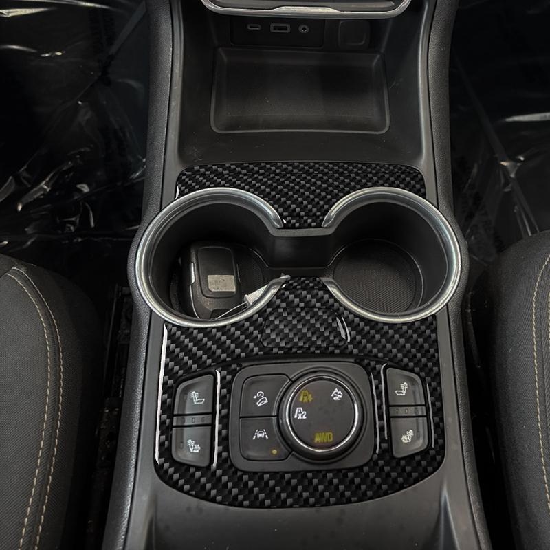 For GMC Terrain 2018- Real Carbon Fiber Stickers Centre console cup holder panel Cover Car Accessories Interior decorative