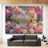 1pc Backdrop with Heart-Shaped Floral Design,Pink&Golden Theme,for Photo Booths,Anniversaries,Weddings,and Festive Decorations,Indoors and Outdoors