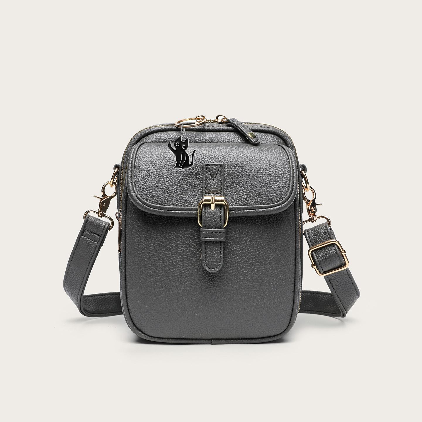Balailuo Retro Leren Dames Messenger Bag met Verstelbare Afneembare Riem Anti-diefstal Crossbody Leren Telefoontas Vintage Grote Capaciteit grijze kleur