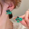 925 Silver Needle Green Flower Earrings For Women Korean Fashion Jewelry Trending Luxury Zircon Leaf Women's Stud Earrings
