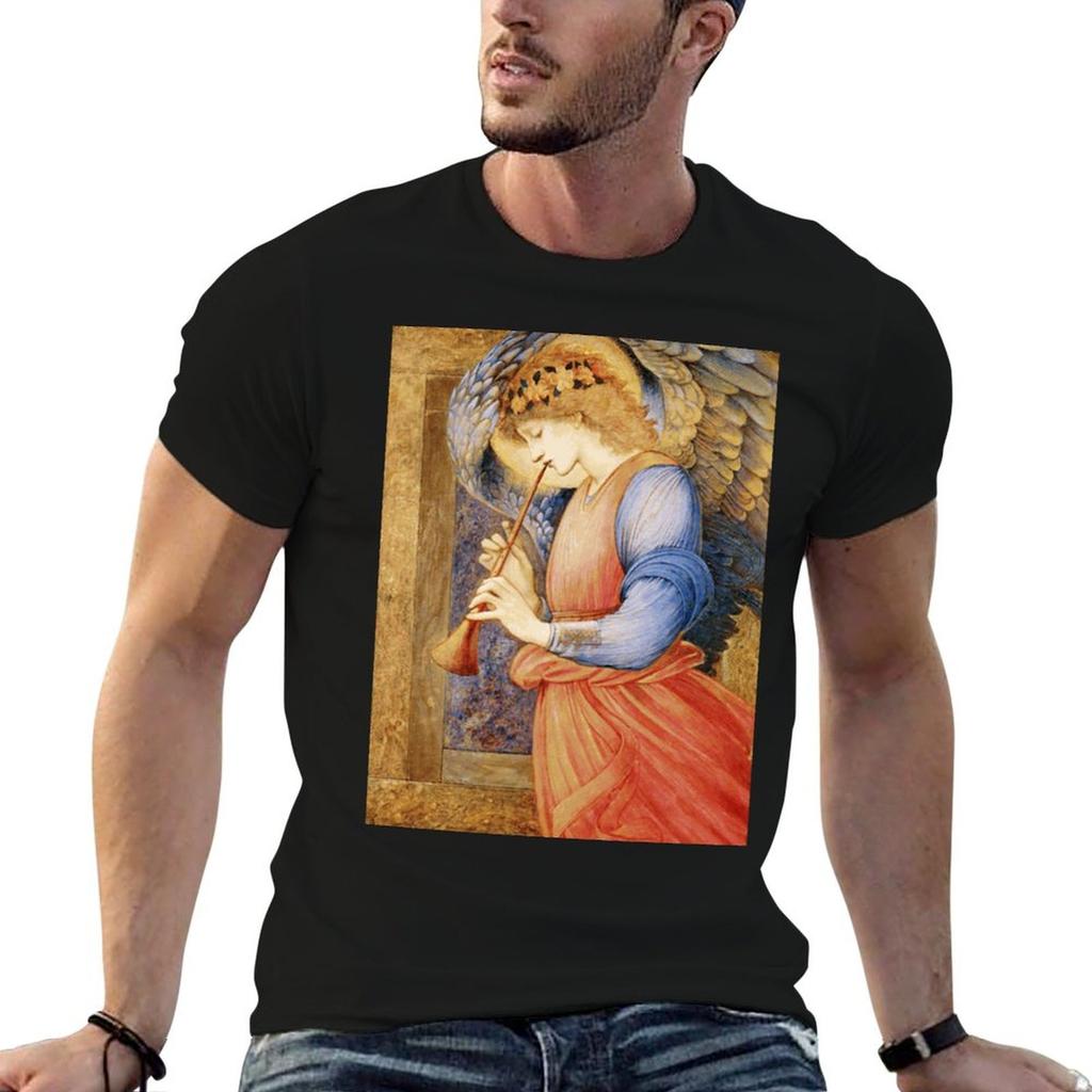 Edward Burne-Jones - Engel spielt eine Flöte T-Shirt Baumwoll-T-Shirts hohe Qualität T-Shirts für