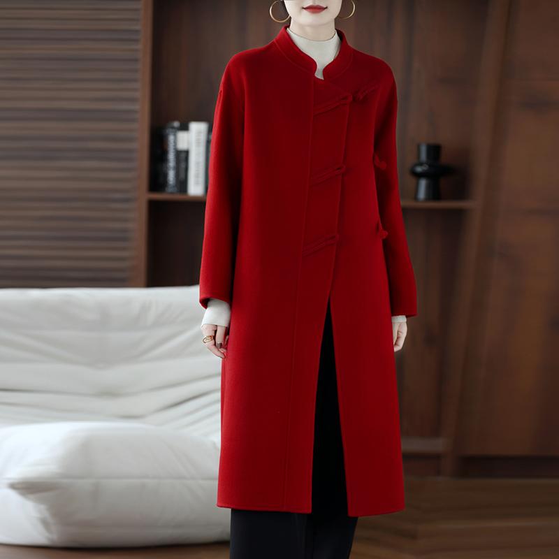 100% Wool Women Coat TIDENOVEL Autumn Wool Long Coat Handmade Pea Coat Winter Warm Wool Long Jacket Overcoat