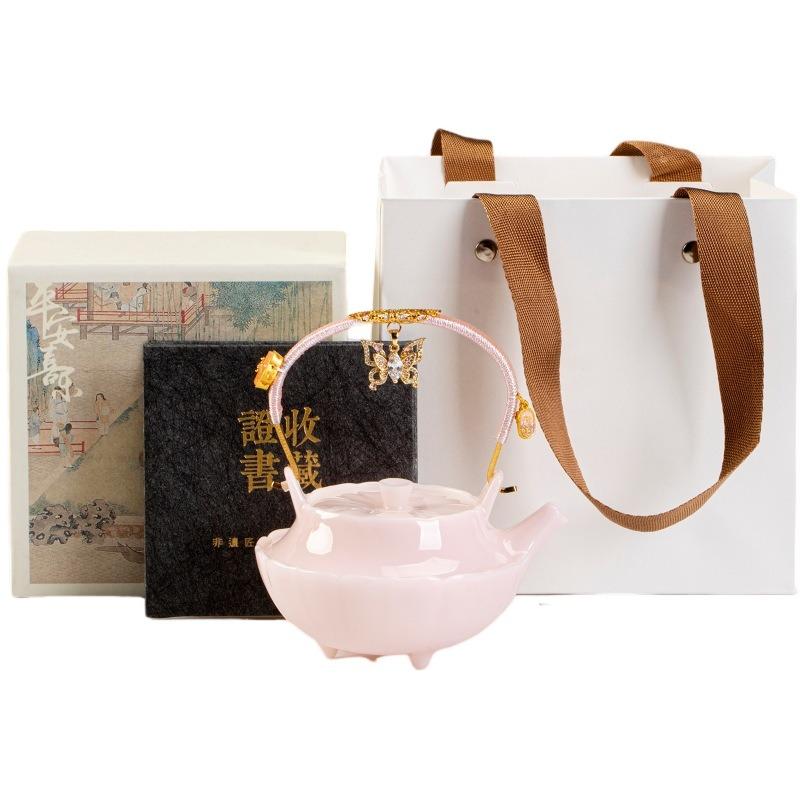 

Masterpiece: Exquisite Pink Jade Beam Teapot, Kung Fu Tea Set, Household Ball Hole Filter Tea 140ml