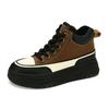 Autumn Top Layer Cowhide Color Block Heightened Platform Casual Women's Sneakers Retro Soft Sole Women's Fashion Single Shoes