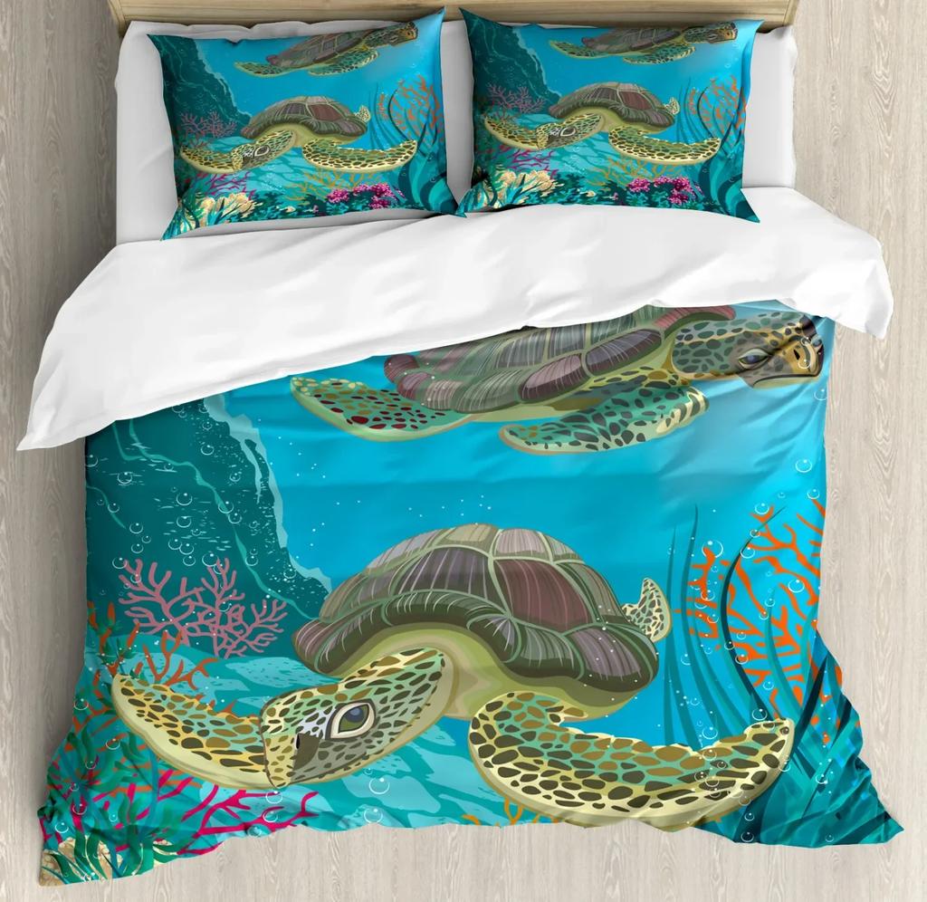 Sea Turtle Shark Comfortable Duvet Quilt Cover Pillowcase Bedding Set Children Bedroom Decoration Home Textile