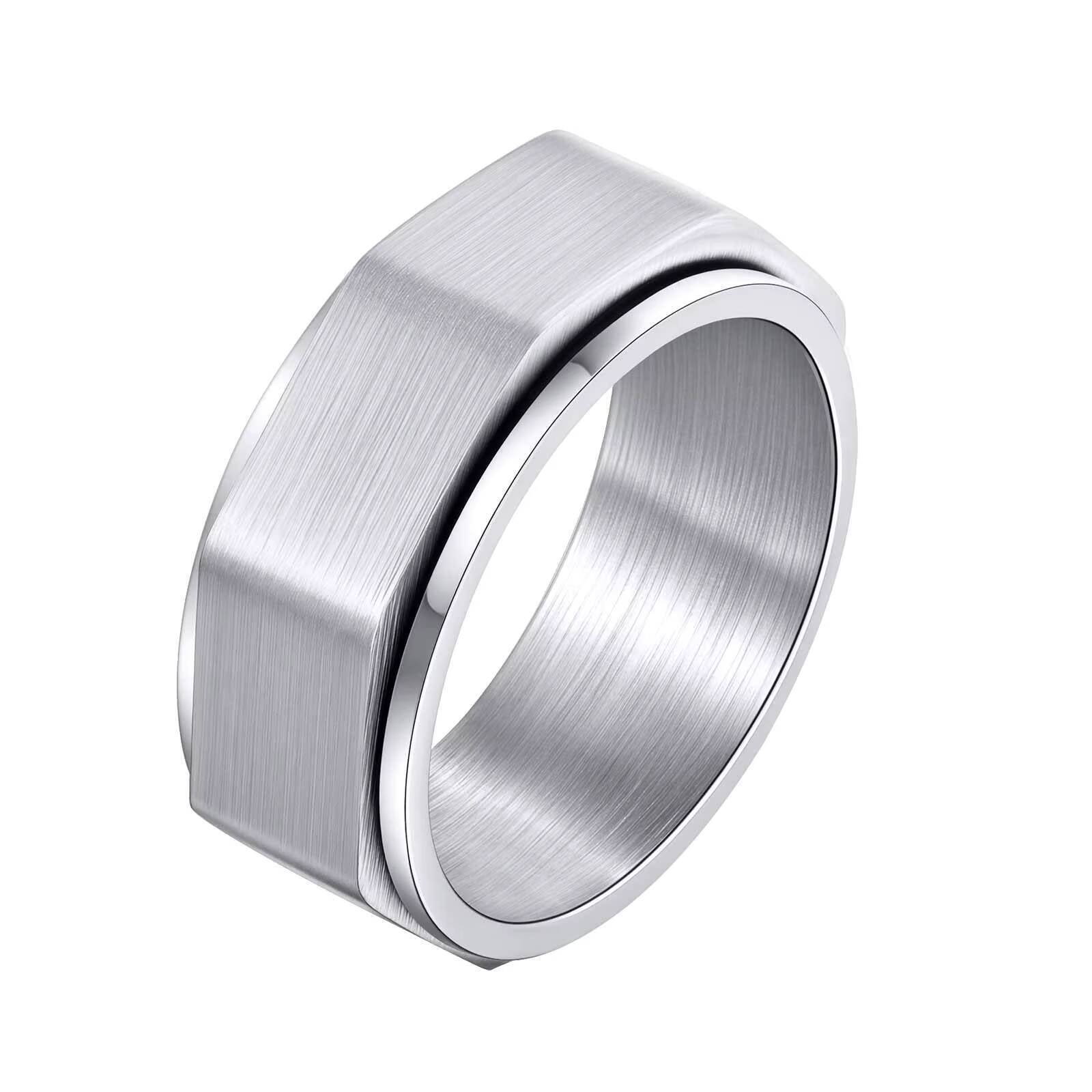 

Vnox Stainless Steel Spinner Ring for Men, Black Silver Gold Color Geometric Rotating Nut Design 7-11 Size 7.8mm Band Width Ring 7