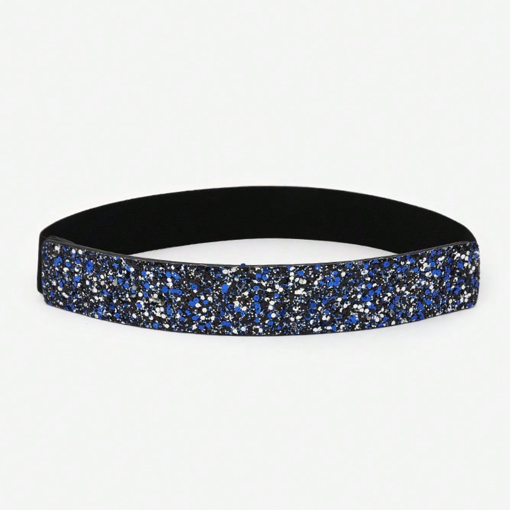 Ceinture Élastique Full Diamant Incrustée de Strass Bling Éclat Diamant Mode Femme Polyvalente Scellage Taille Robe black