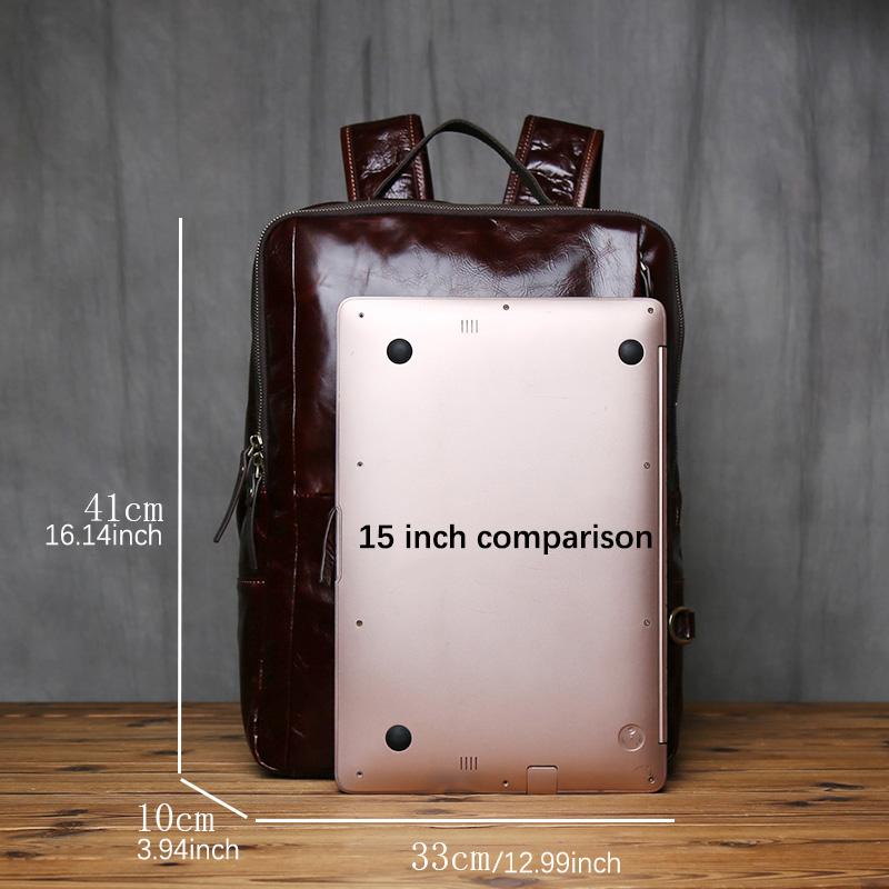 NZPJ Men's Vintage  Genuine Leather Backpack Top Layer Cowhide Large Capacity Casual Travel Bag Suitable For 17 Inch Laptops