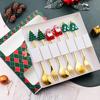 6pcs Christmas Party Dinnerware Set with Gift Box Elk Christmas Hat Tree Fork Spoon Cutlery Set Gold Stainless Steel Tableware