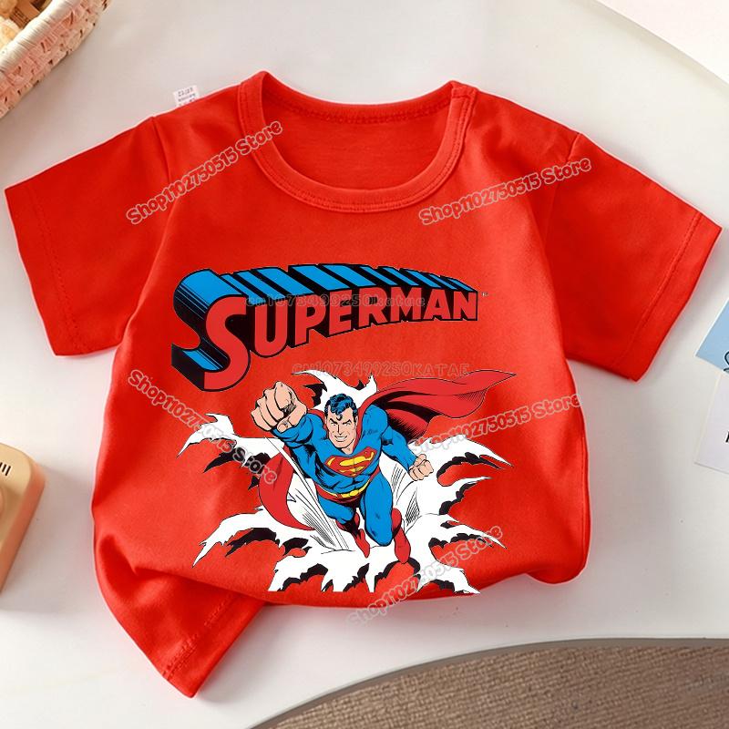 Anime Super Man Summer T Shirt Supermans Short Sleeve Tee Cartoon Print Boy Girl Clothes O Neck Casual Children Cotton Tops