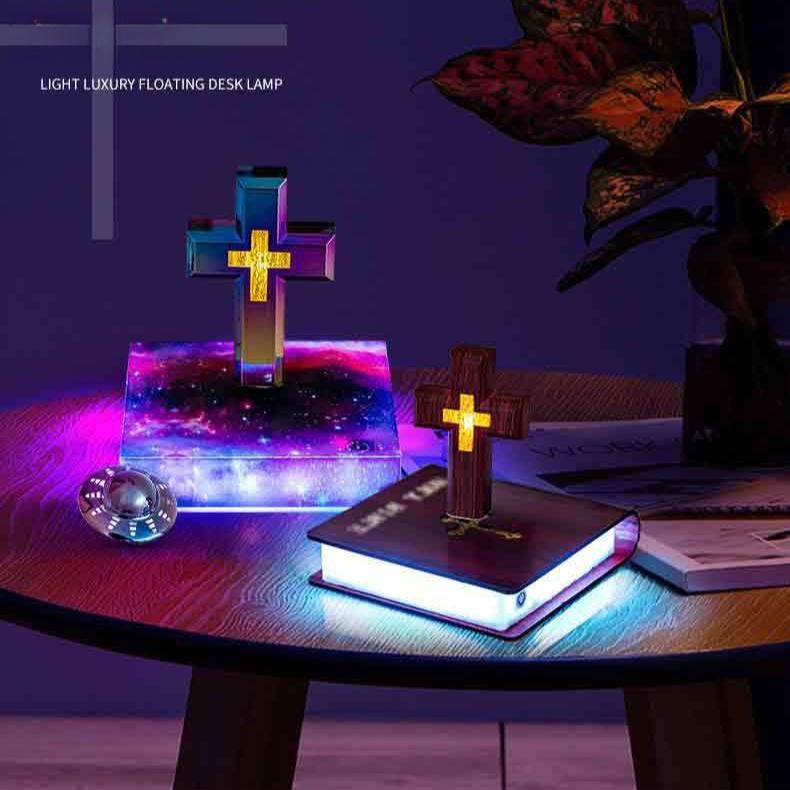 Magnetic Levitating Cross Night Light Book Base Color Changing LED Floating Lamp Desktop Decor