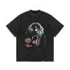 Mens Oversized Vintage Washed Cotton T-Shirt With Cartoon Animal Print Streetwear Loose Fit Short Sleeve Tee