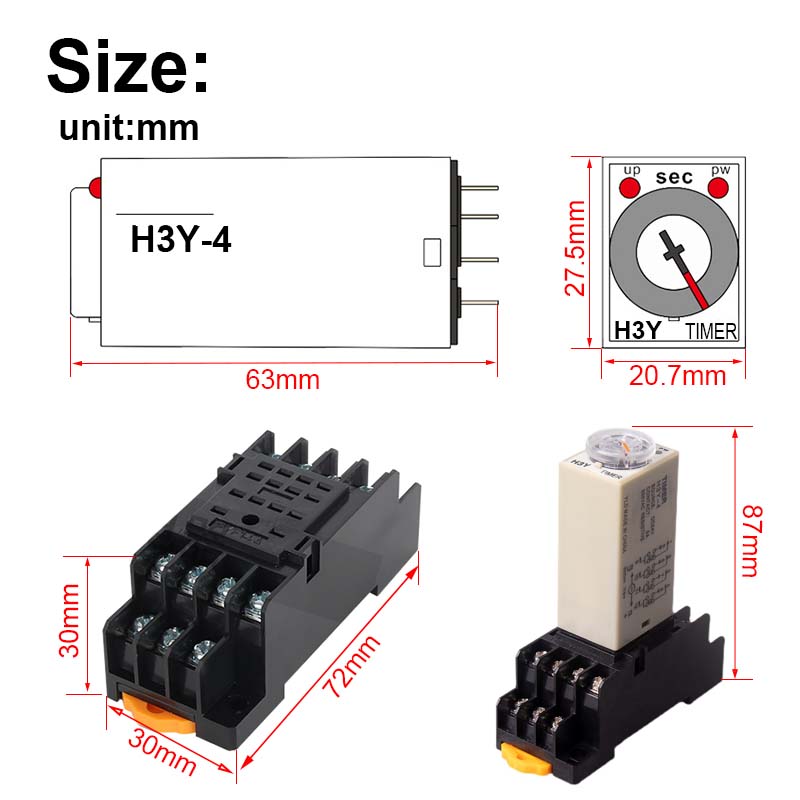 1 Pc H3Y-4 Small Time Delay Relay DC12 24V 14Pin Electricity Delay Type Power-on Delay Rotary Knob 1S/5S/10S/30S/60S/5M/10M/30M Relays 5