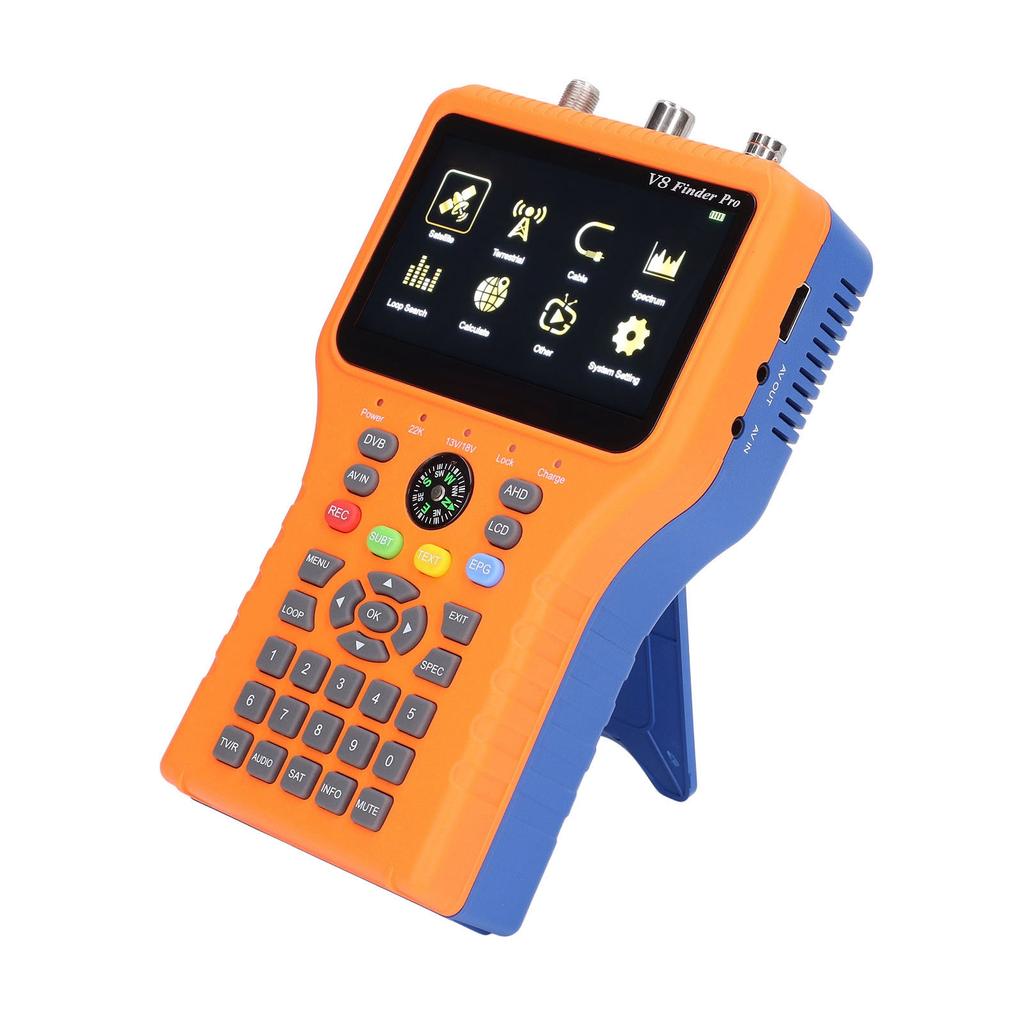 Műholdkereső V8 FINDER PRO2 FTA DVB S2 S2X jelmérő 4,3 hüvelykes LCD képernyővel, iránytű funkcióval