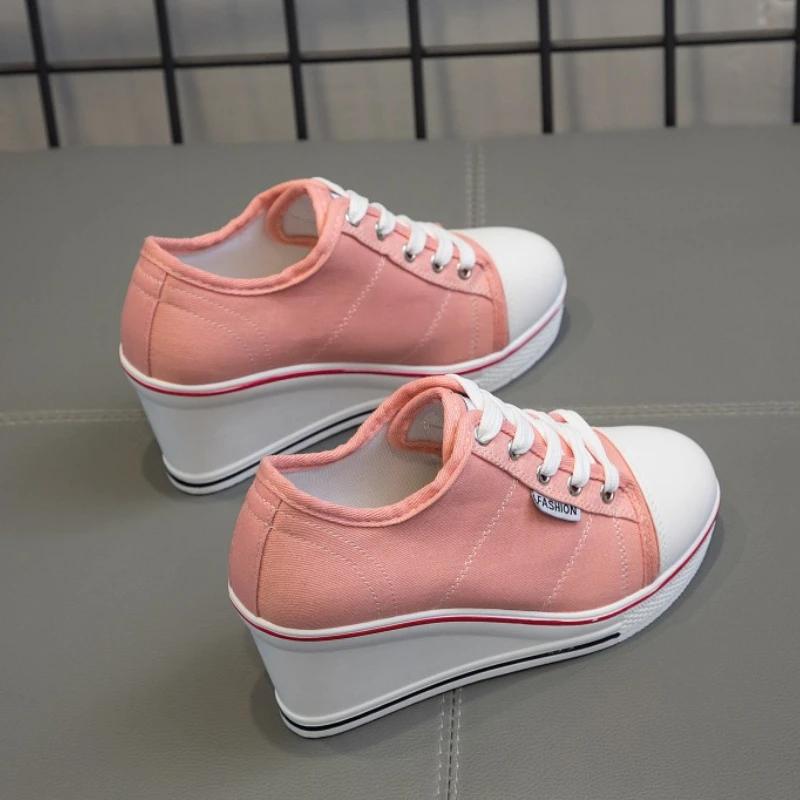 Shoes Women New Woman Wedge Canvas Vulcanize Shoes Platform Breathable Canvas Shoes Casual Students Candy Color Wedge Sneakers