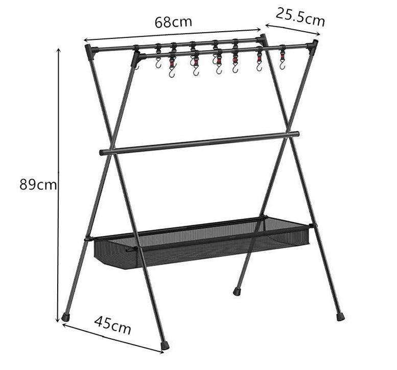 Portable Double-Layer Camping Storage Rack and Folding Lamp Stand