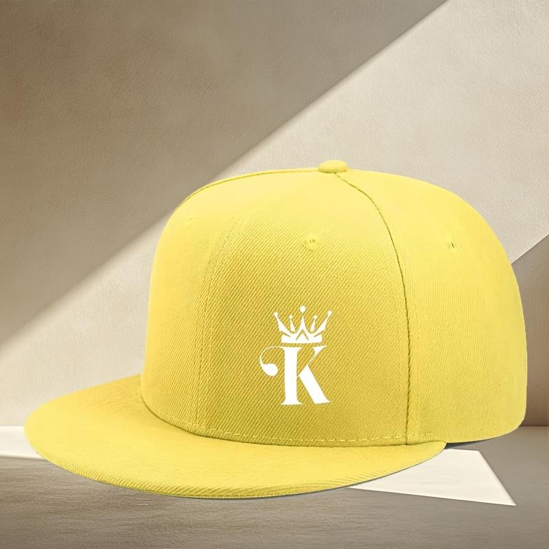 

Унисекс Snapback Кепка с плоским козырьком, Полиэстер, Уличный стиль, Бейсболка, Монограмма с буквой K, Королевская корона One Size