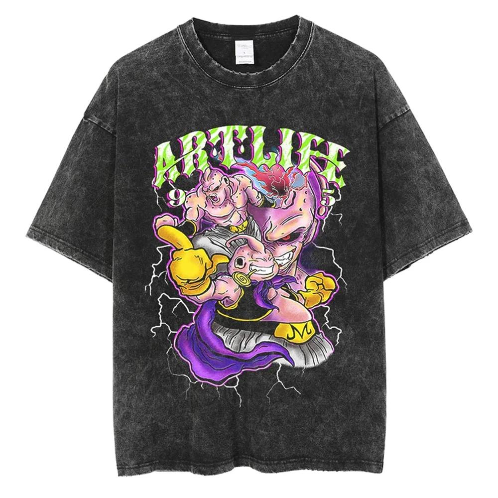 Harajuku Vintage TShirt Japanese Anime Dragon Ball Graphic Oversize T Shirt Washed Tshirt Men Summer Cotton Tops Tees