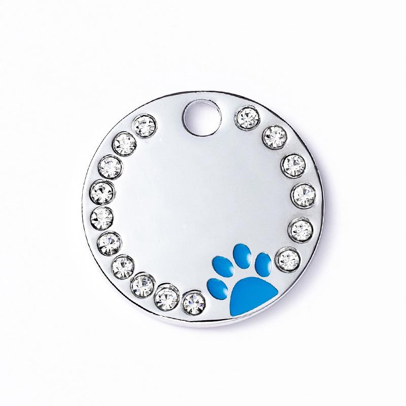 Rhinestone Solid Zinc Alloy Pet ID Tag Crystal Dog Collar Tag Colorful Paw Print Laser Engraved Pet Name Plate for Cats/Dogs