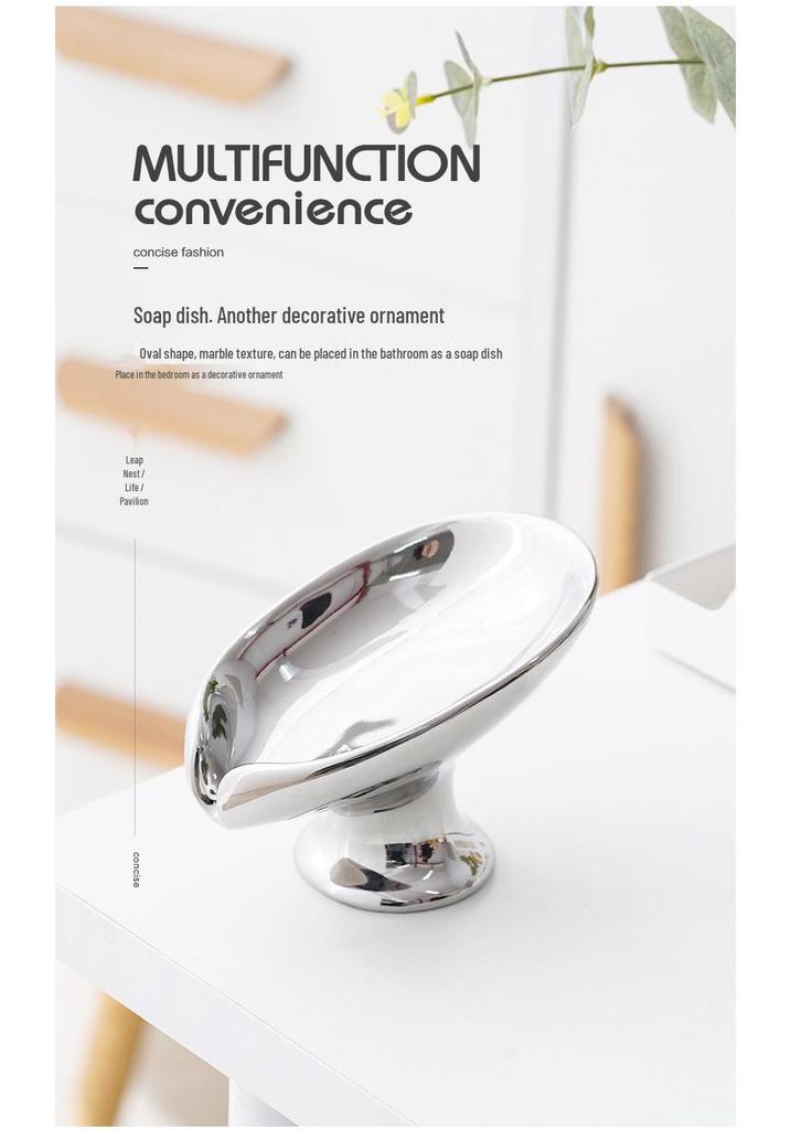 Nordic Light Luxury Ceramic Soap Dish - No-Drill, Water-Draining Bathroom Holder
