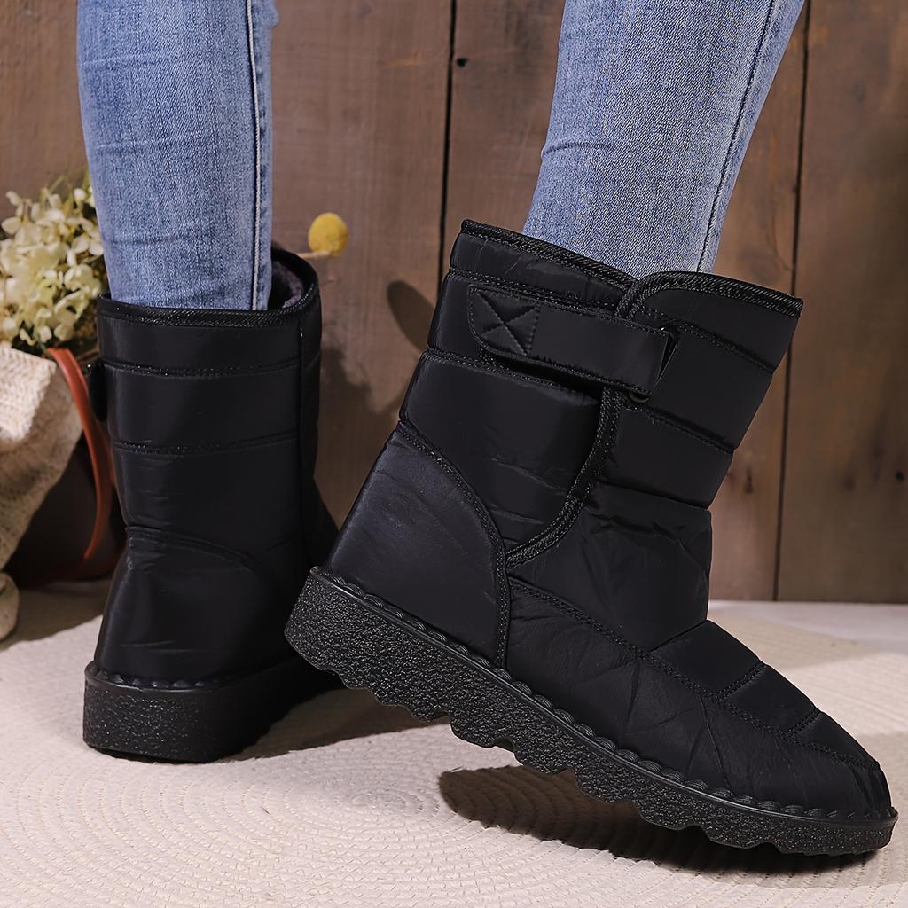 Damskie Śniegowce z Pluszową Podszewką, Wodoodporne Termiczne Botki, Zimowe Outdoorowe Utrzymujące Ciepło Płaskie Buty