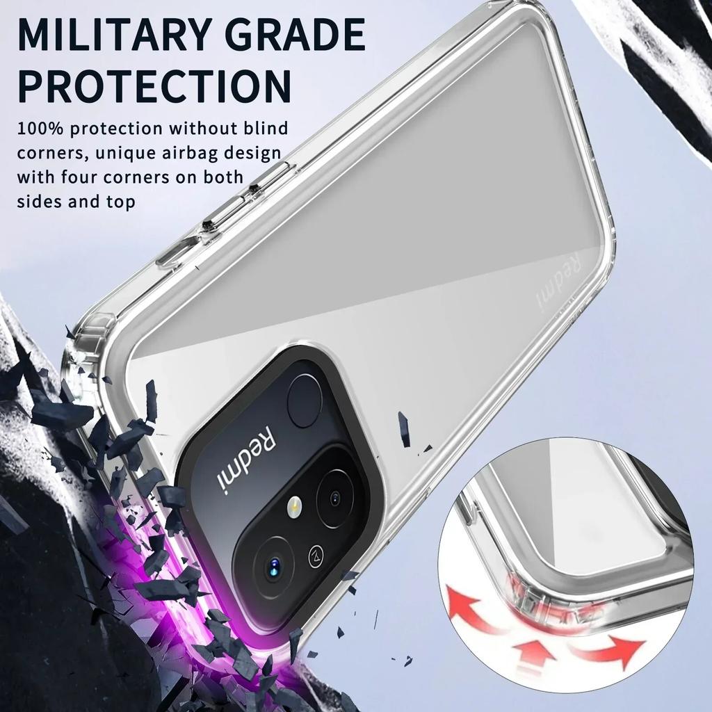 Deksel til Xiaomi Redmi 12C 12 5G A1 A2 Plus Note 12 Pro 5G 12 5G 11S 4G 11 Pro Holdbar TPU-ramme + Akryl bakside Gjennomsiktig deksel