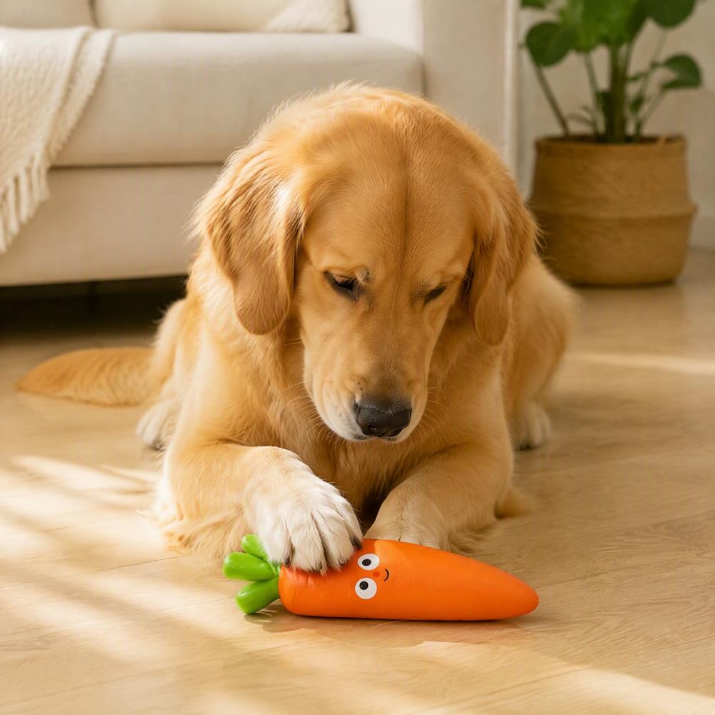 Lustige Karotte Bittermelone Haustierspielzeug Realistisches Obst Gemüse Hundekauspielzeug Quietschendes Latex Zahneinlage Spielzeug für Welpen für Kleine
