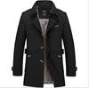 Men's Washed Cotton Fleece-Lined Mid-Length Trench Coat - Casual Autumn/Winter Outerwear