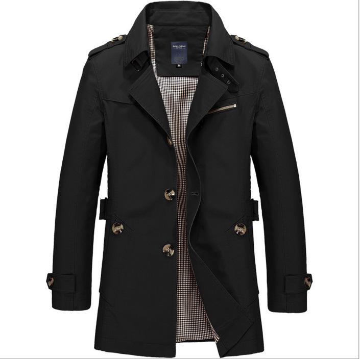 Men's Washed Cotton Fleece-Lined Mid-Length Trench Coat - Casual Autumn/Winter Outerwear