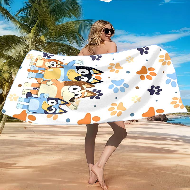 Paw Prints And Bluey Friends Beach Towel, Quick-drying, Easy to Care for, Suitable for Both Fitness and Beach Vacations,Sports Essential