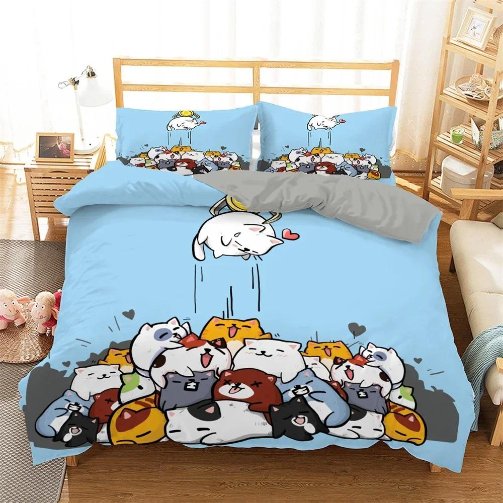 Conjunto de cama de gato de desenho animado infantil Kawaii Kitty Capa de edredom colorida para animais de estimação Capa de edredom King Twin Queen Capa de edredom de poliéster