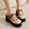 thick-soled Mary Jane shoes for  spring and autumn new retro French one-word with thick heels and light mouth jk small leather shoes for women