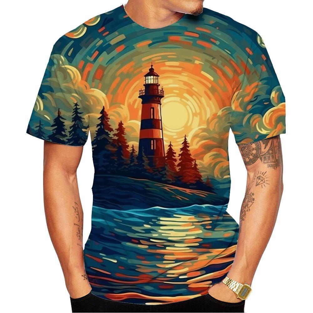 New Fashion Men's and Women's Round Neck 3D HD Print Abstract Style Starry Sky Oil Painting Pattern T-shirt Street Style Unisex