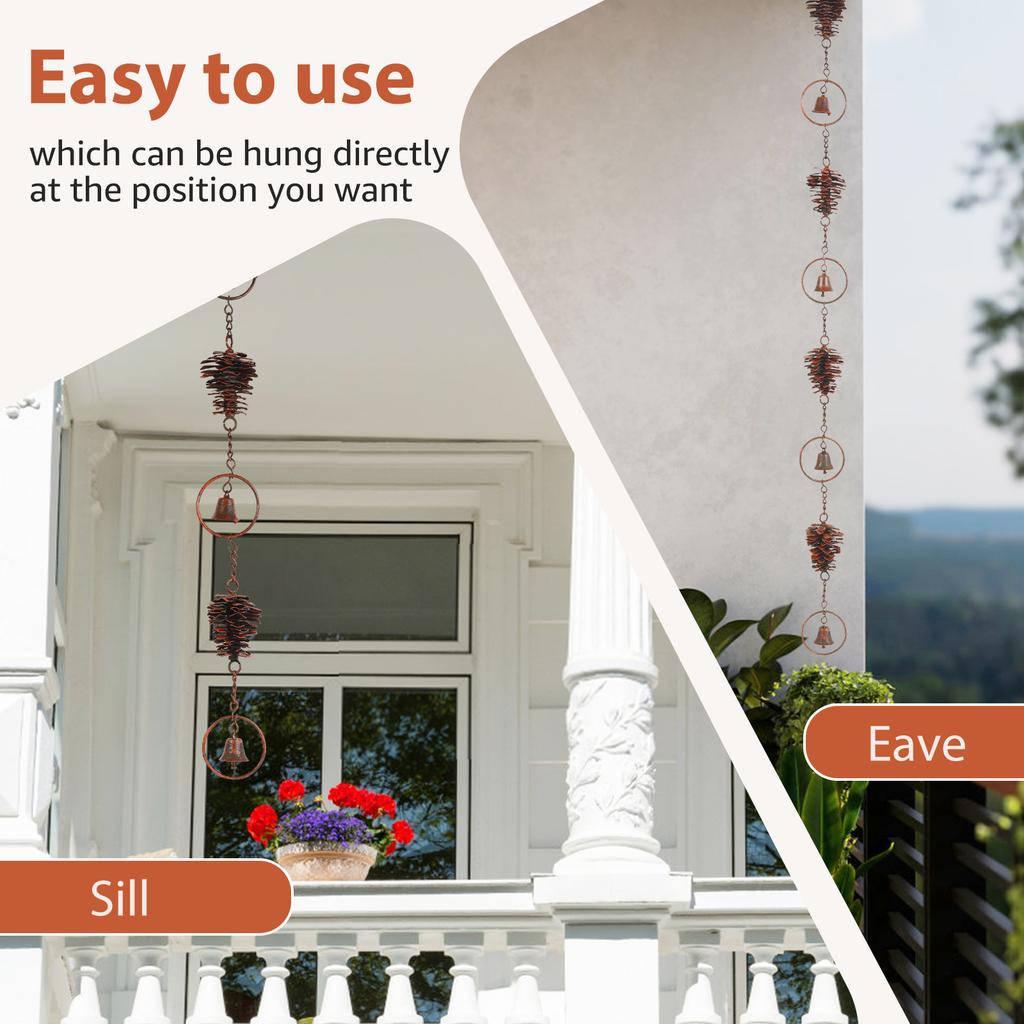 Metal Rain Chain Vintage Gutter Chain with Hooks Pinecone/Umbrella Decorative Rain Gutter Chains Gutter Roof Downspout Tool